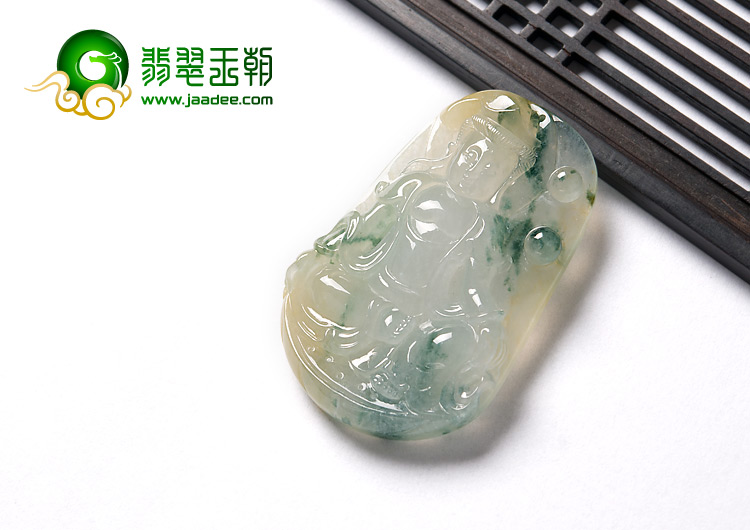冰种飘花略带黄翡缅甸翡翠A货观音挂件