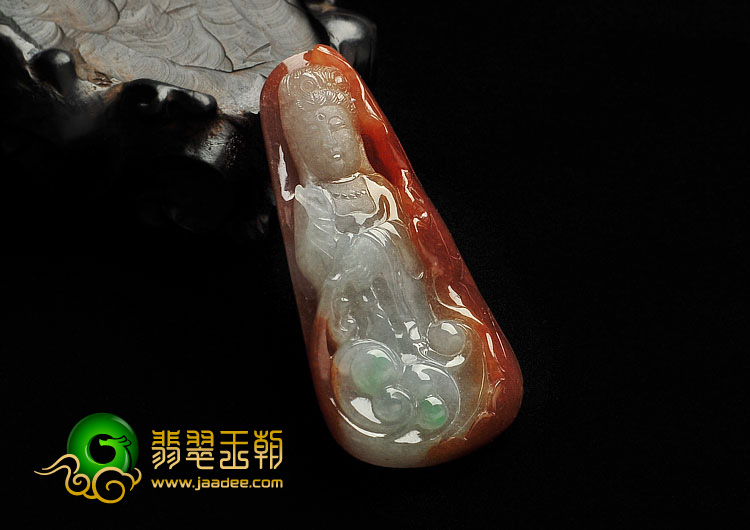 糯冰种红翡缅甸翡翠A货观音挂件