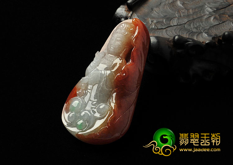 糯冰种红翡缅甸翡翠A货观音挂件