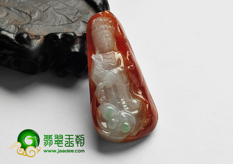 糯冰种红翡缅甸翡翠A货观音挂件