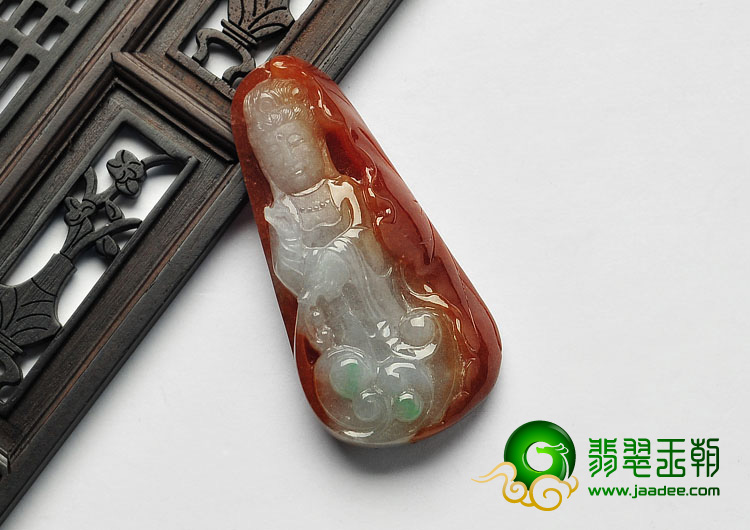 糯冰种红翡缅甸翡翠A货观音挂件