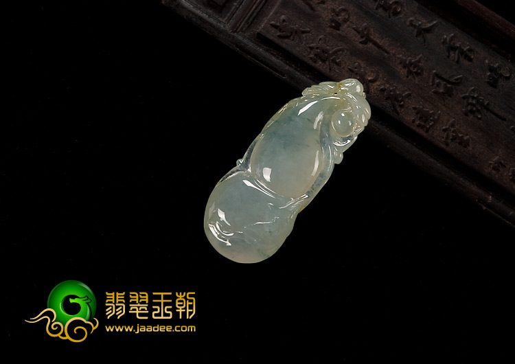 冰种淡黄翡飘花缅甸翡翠A货福禄寿挂件