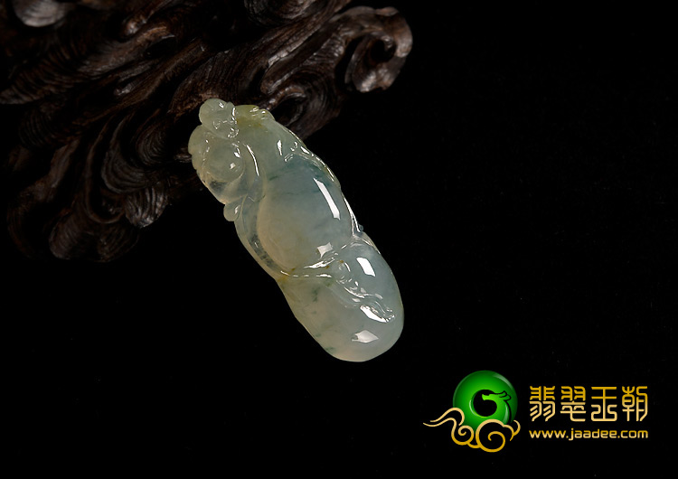 冰种淡黄翡飘花缅甸翡翠A货福禄寿挂件