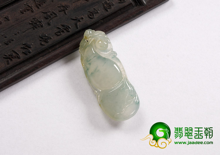 冰种淡黄翡飘花缅甸翡翠A货福禄寿挂件