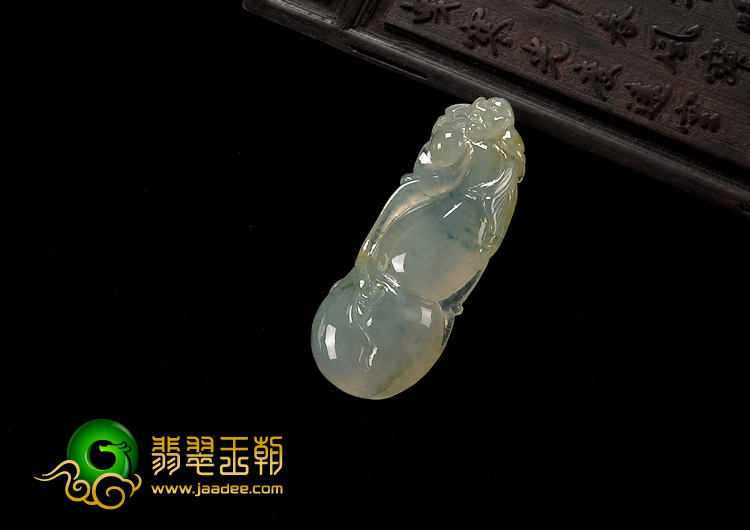 冰种淡黄翡飘花缅甸翡翠A货福禄寿挂件