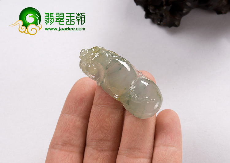冰种淡黄翡飘花缅甸翡翠A货福禄寿挂件