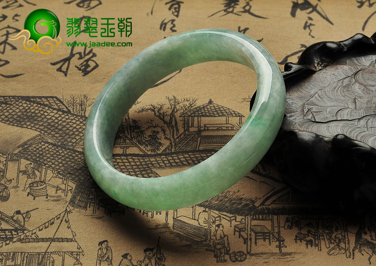 糯冰种飘翠缅甸翡翠A货手镯（54.6mm）