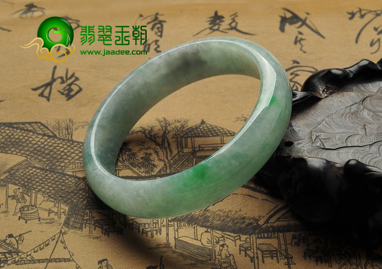 糯冰种飘翠缅甸翡翠A货手镯（54.3mm）