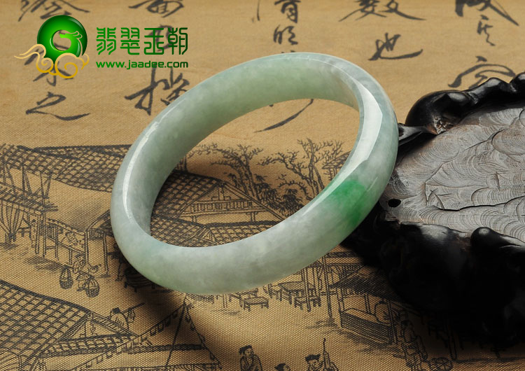 糯冰种飘翠缅甸翡翠A货手镯（54.6mm）