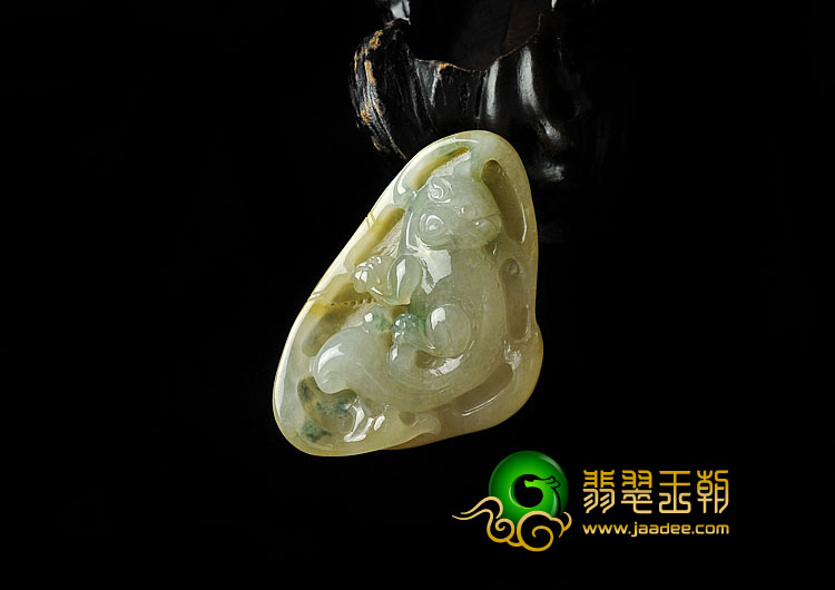 糯冰种黄翡飘花缅甸翡翠A货貔貅挂件