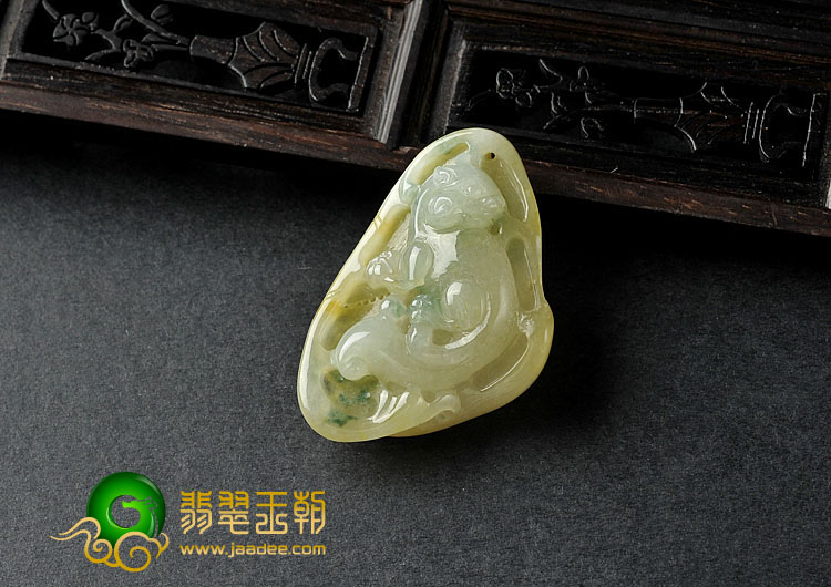 糯冰种黄翡飘花缅甸翡翠A货貔貅挂件