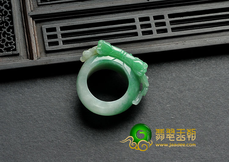 糯冰种黄加绿缅甸翡翠A货貔貅指环