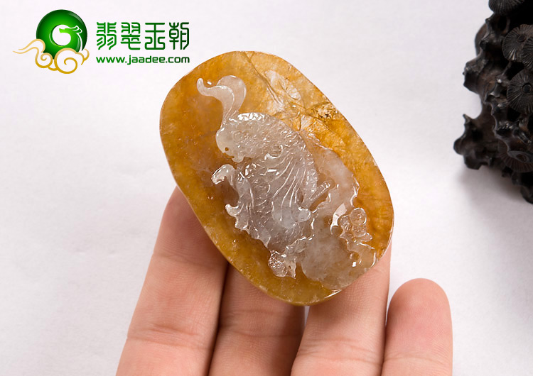 冰种褐黄翡缅甸翡翠A货英明神武挂件