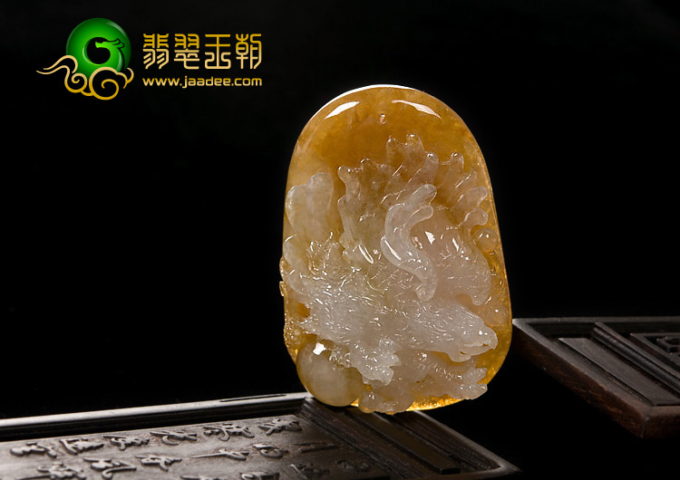 冰种褐黄翡缅甸翡翠A货大展宏图挂件