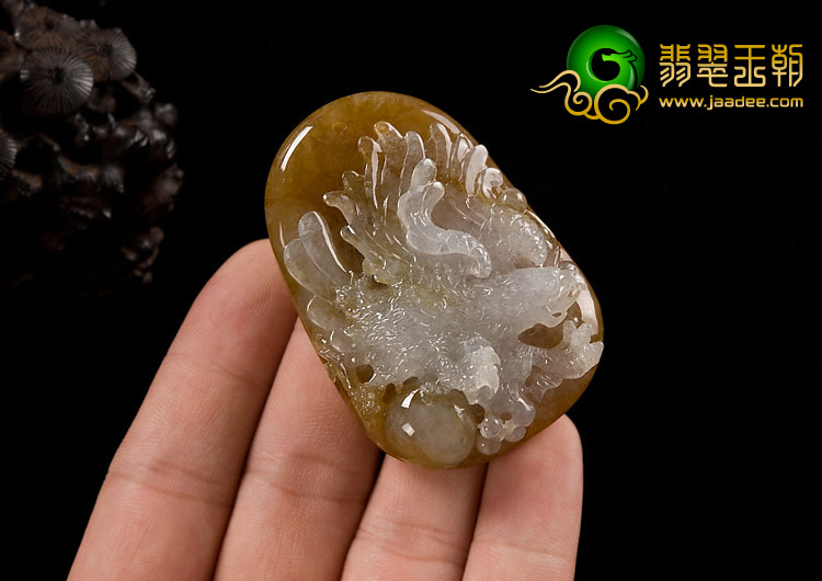 冰种褐黄翡缅甸翡翠A货大展宏图挂件