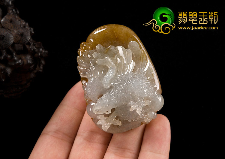 冰种褐黄翡缅甸翡翠A货大展宏图挂件