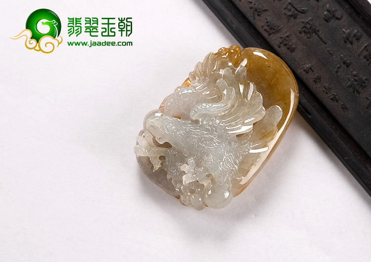 冰种褐黄翡缅甸翡翠A货大展宏图挂件