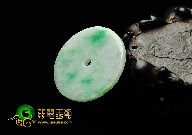 糯冰种白底青缅甸翡翠A货平安扣挂件