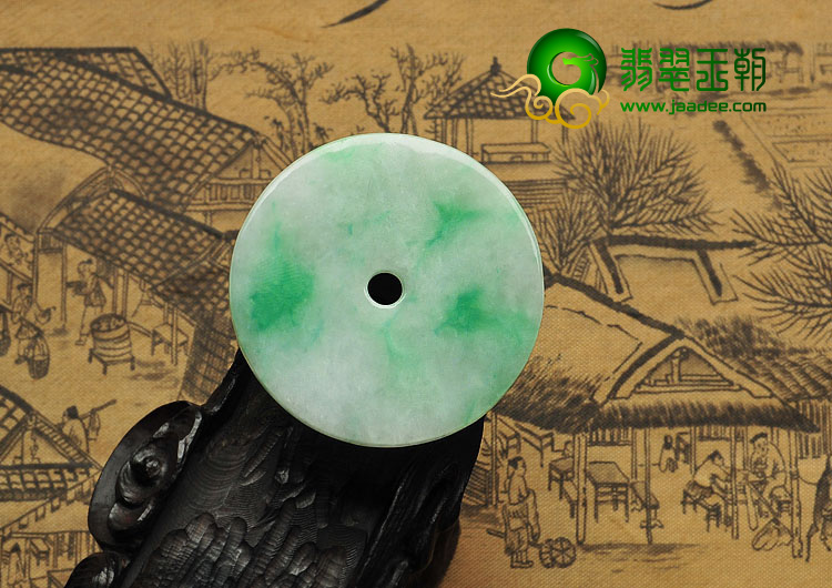 糯冰种白底青缅甸翡翠A货平安扣挂件