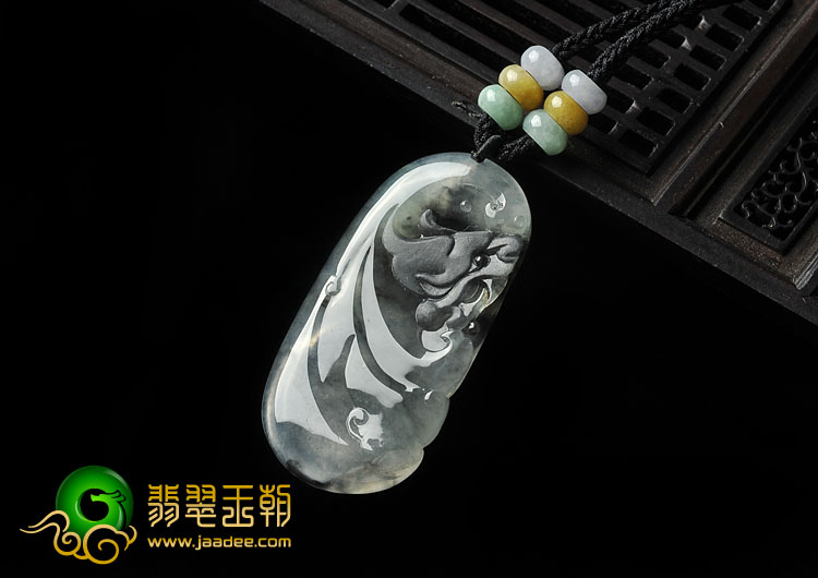 冰（乌鸡种）水墨色缅甸翡翠A货仿古龙挂件