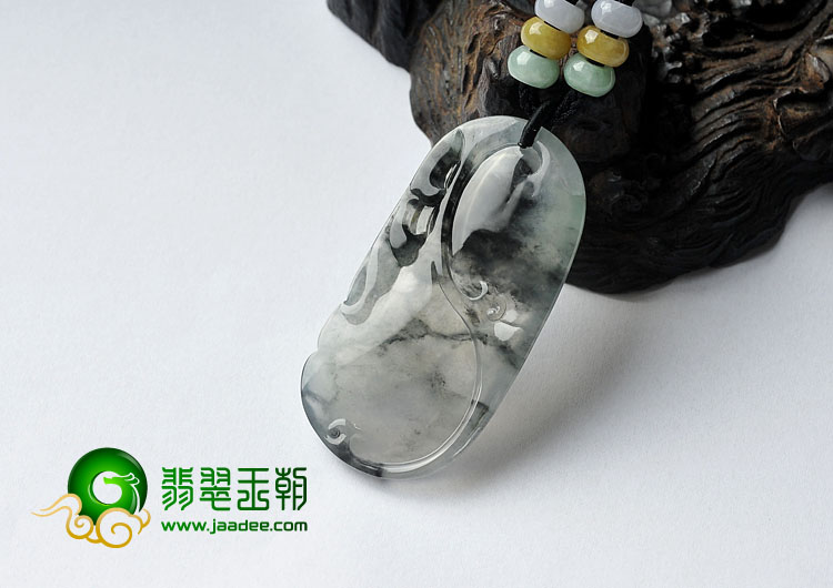 冰（乌鸡种）水墨色缅甸翡翠A货仿古龙挂件