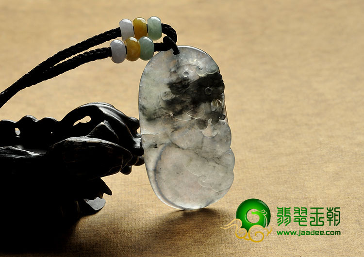 冰（乌鸡种）水墨色缅甸翡翠A货仿古龙挂件