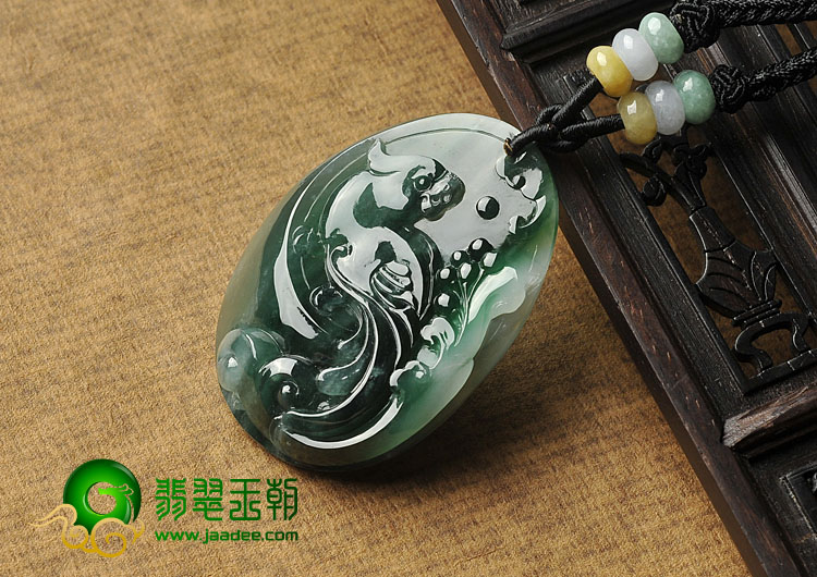 冰种墨绿缅甸翡翠A货英明神武挂件