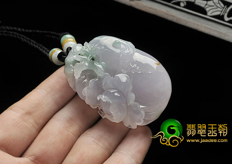 糯冰种春带彩缅甸翡翠A货富贵花开挂件