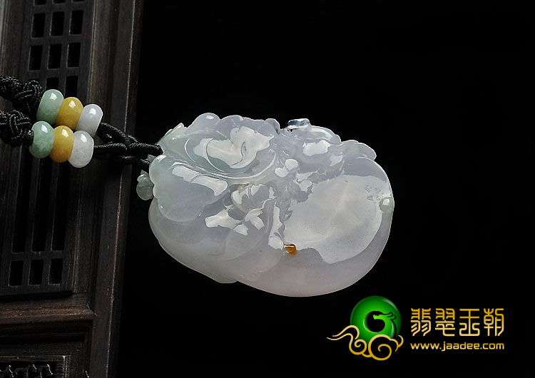 糯冰种春带彩缅甸翡翠A货富贵花开挂件