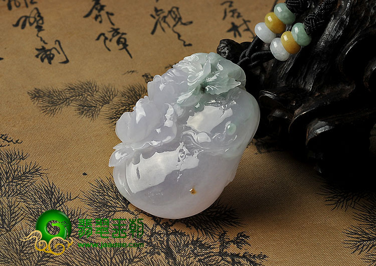 糯冰种春带彩缅甸翡翠A货富贵花开挂件