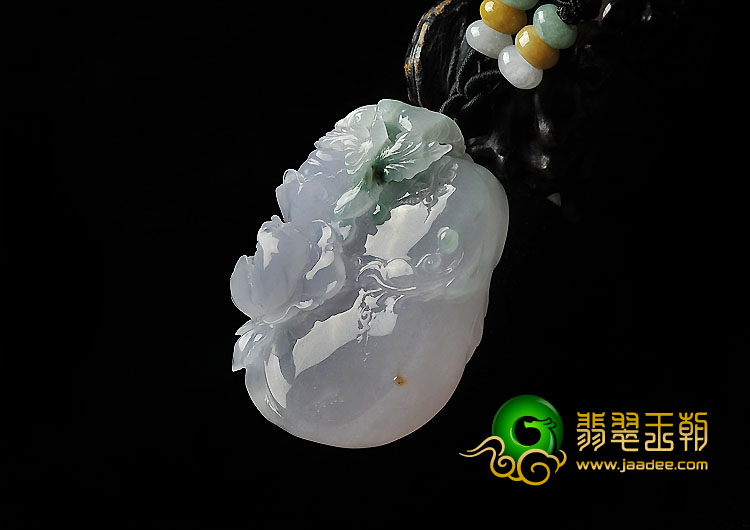 糯冰种春带彩缅甸翡翠A货富贵花开挂件