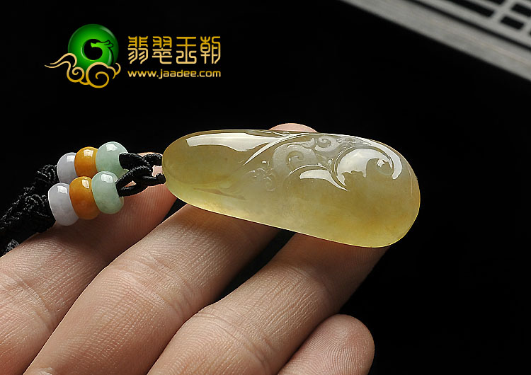 冰种黄翡缅甸翡翠A货仿古凤凰挂件