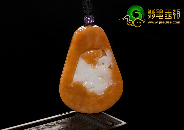 糯冰种红黄翡缅甸翡翠A货仿古龙牌挂件
