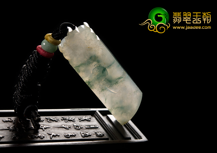 冰种飘花缅甸翡翠A货龙凤珏挂件
