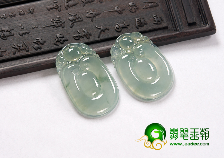 冰种晴水略飘花缅甸翡翠A货福在眼前挂件（单价）