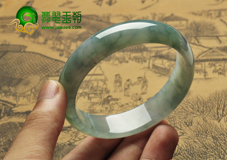 糯冰种飘花缅甸翡翠A货手镯（61.5mm）