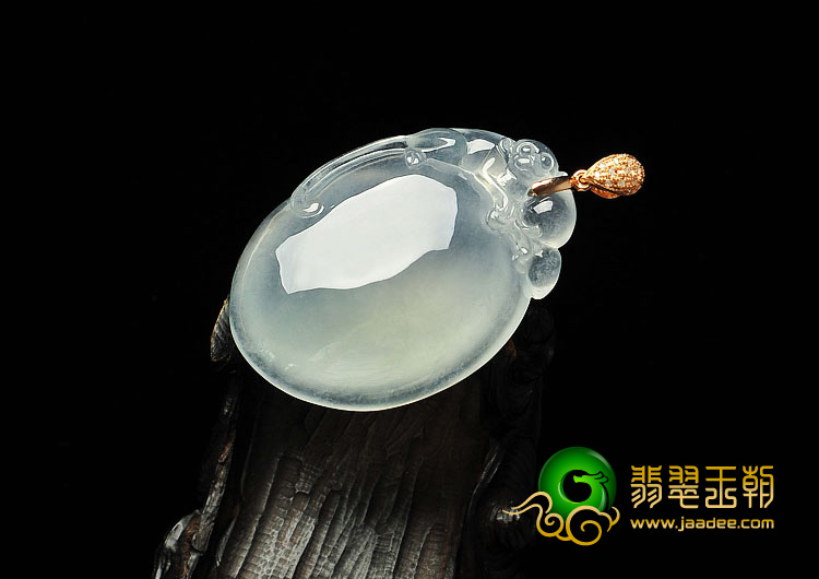 冰种晴水缅甸翡翠A货镶金扣灵猴献寿挂件