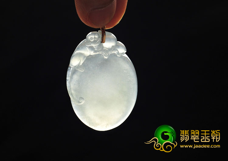 冰种晴水缅甸翡翠A货镶金扣灵猴献寿挂件