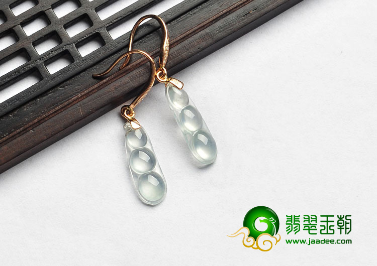 冰玻种缅甸翡翠A货镶金豆子耳环（真钻）
