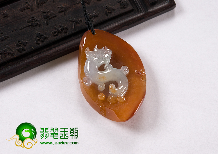 糯冰种红黄翡缅甸翡翠A货龙凤呈祥挂件