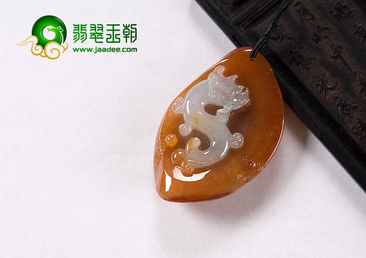 糯冰种红黄翡缅甸翡翠A货龙凤呈祥挂件