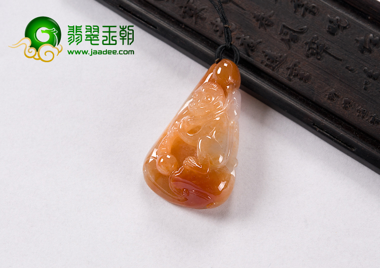 糯冰种红黄翡缅甸翡翠A货灵猴献寿挂件