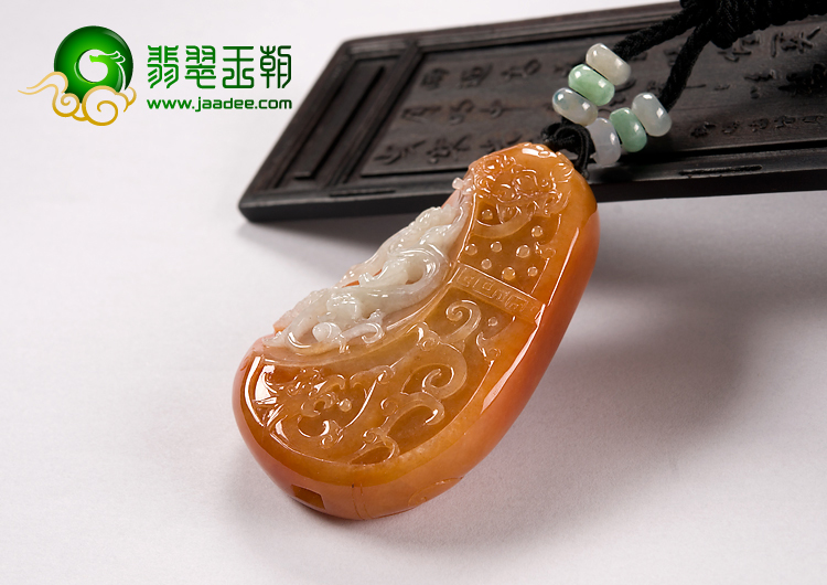 （超值推荐）糯冰种红黄翡缅甸翡翠A货仿古龙挂件