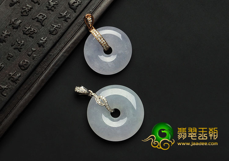 冰种晴水缅甸翡翠A货镶银平安扣（水钻）（单价）