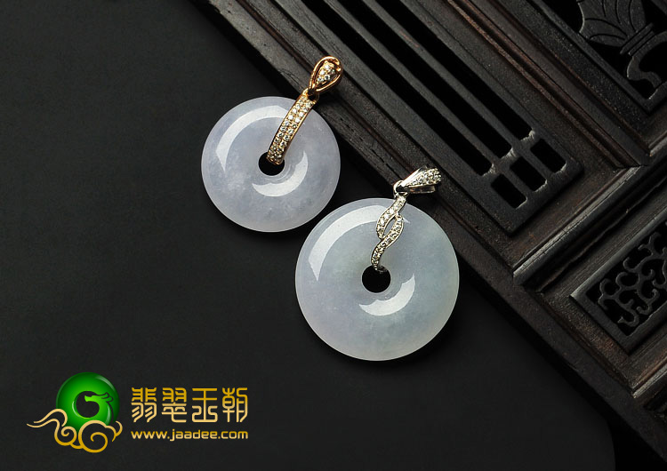 冰种晴水缅甸翡翠A货镶银平安扣（水钻）（单价）