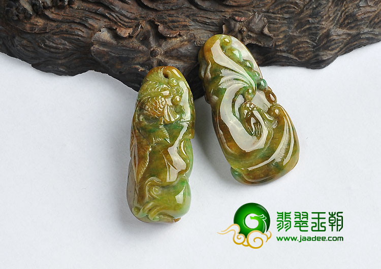 细糯种黄加绿缅甸翡翠A货悦愉有福挂件（一批走）