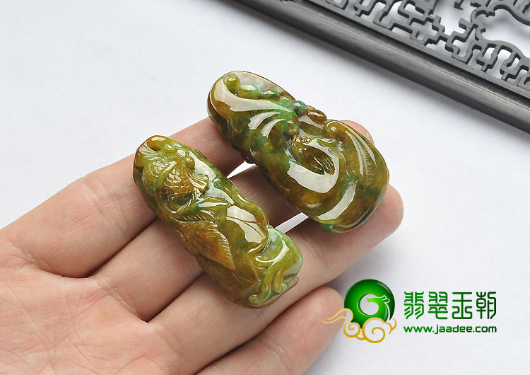 细糯种黄加绿缅甸翡翠A货悦愉有福挂件（一批走）