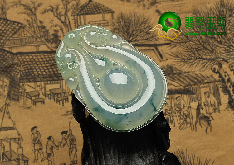 冰种飘花缅甸翡翠A货福禄寿挂件（一对）