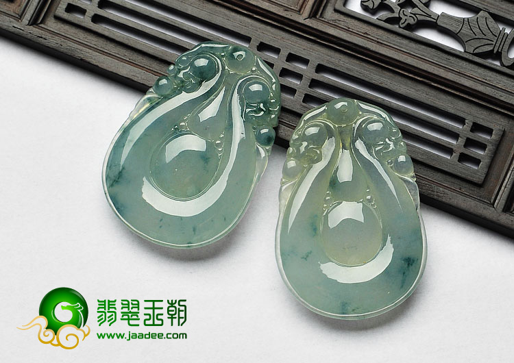 冰种飘花缅甸翡翠A货福禄寿挂件（一对）