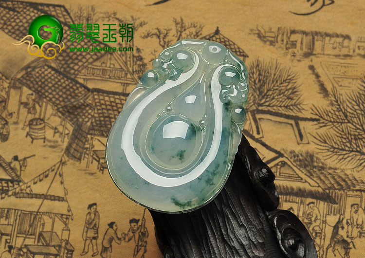 冰种飘花缅甸翡翠A货福禄寿挂件（一对）
